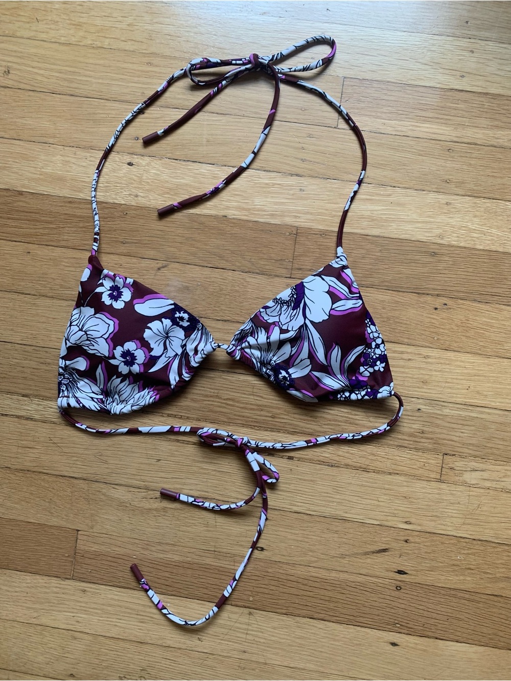 NWOT Express Body Contour Brown Multicolor Halter Style String Bikini Top Size S